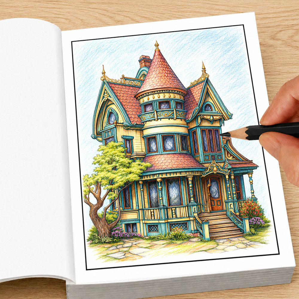 Vintage Fashion Coloring Book - كتاب تلوين للكبار بتصميم المنازل الفيكتورية،