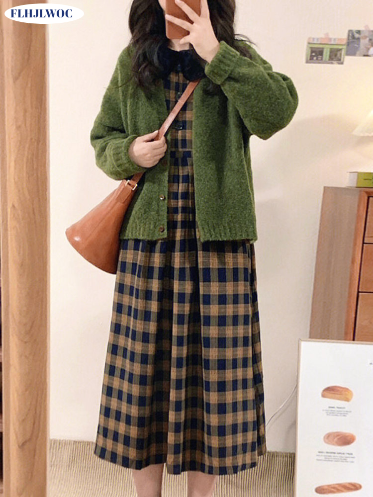 Vintage Fashion Korea - فساتين القهوة منقوشة 2023 ملابس أساسية