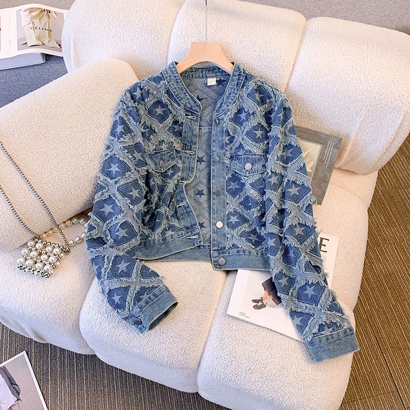 Patchwork Jean Jacket - معطف نسائي من قماش الدنيم سترات