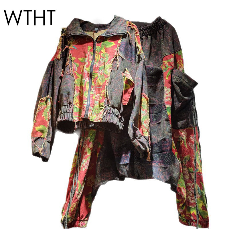 Patchwork Jean Jacket - WTHT خمر المرأة العصرية المرقعة طباعة