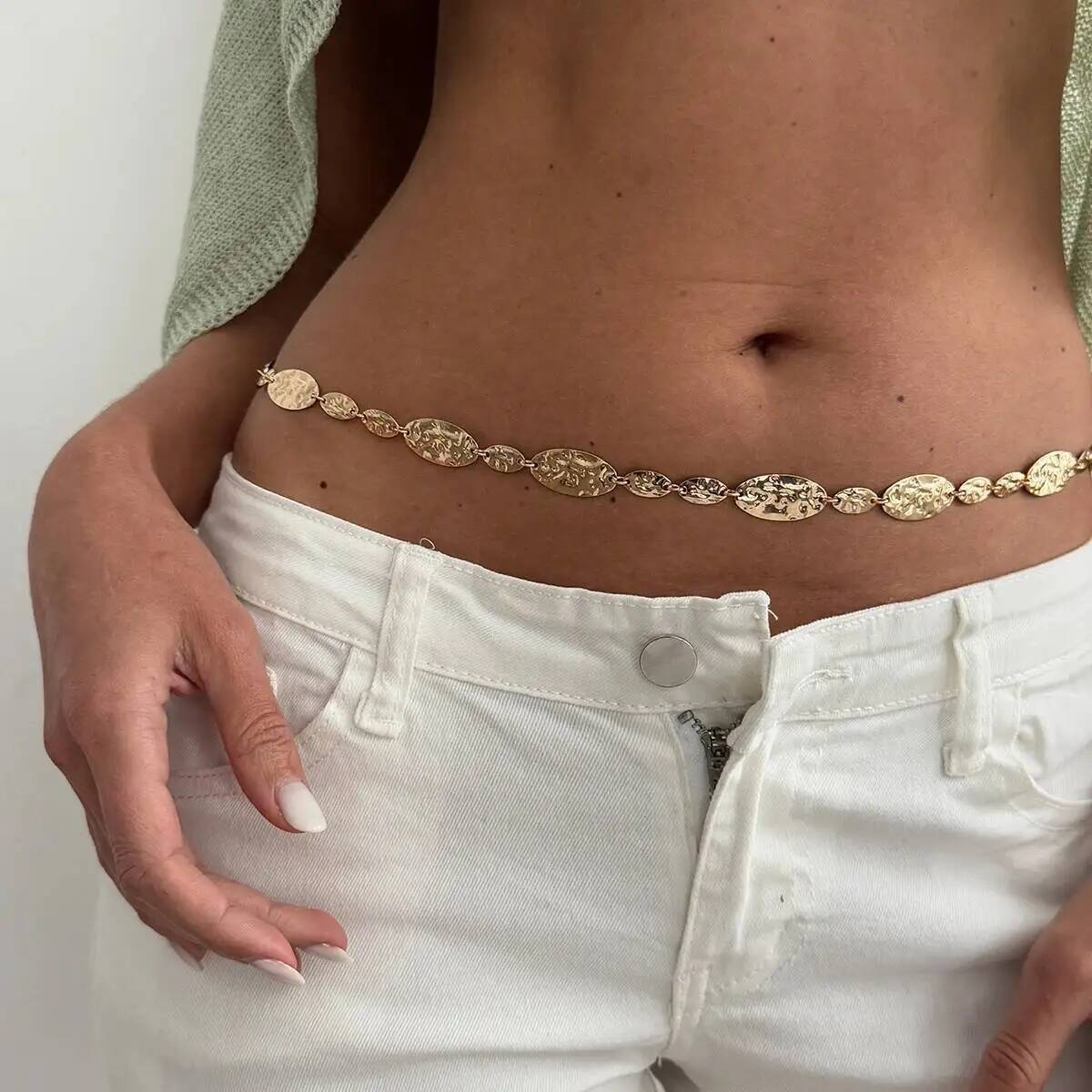 Vintage Fashion Trends - IngeSight.Z سلسلة خصر معدنية بسيطة بتصميم