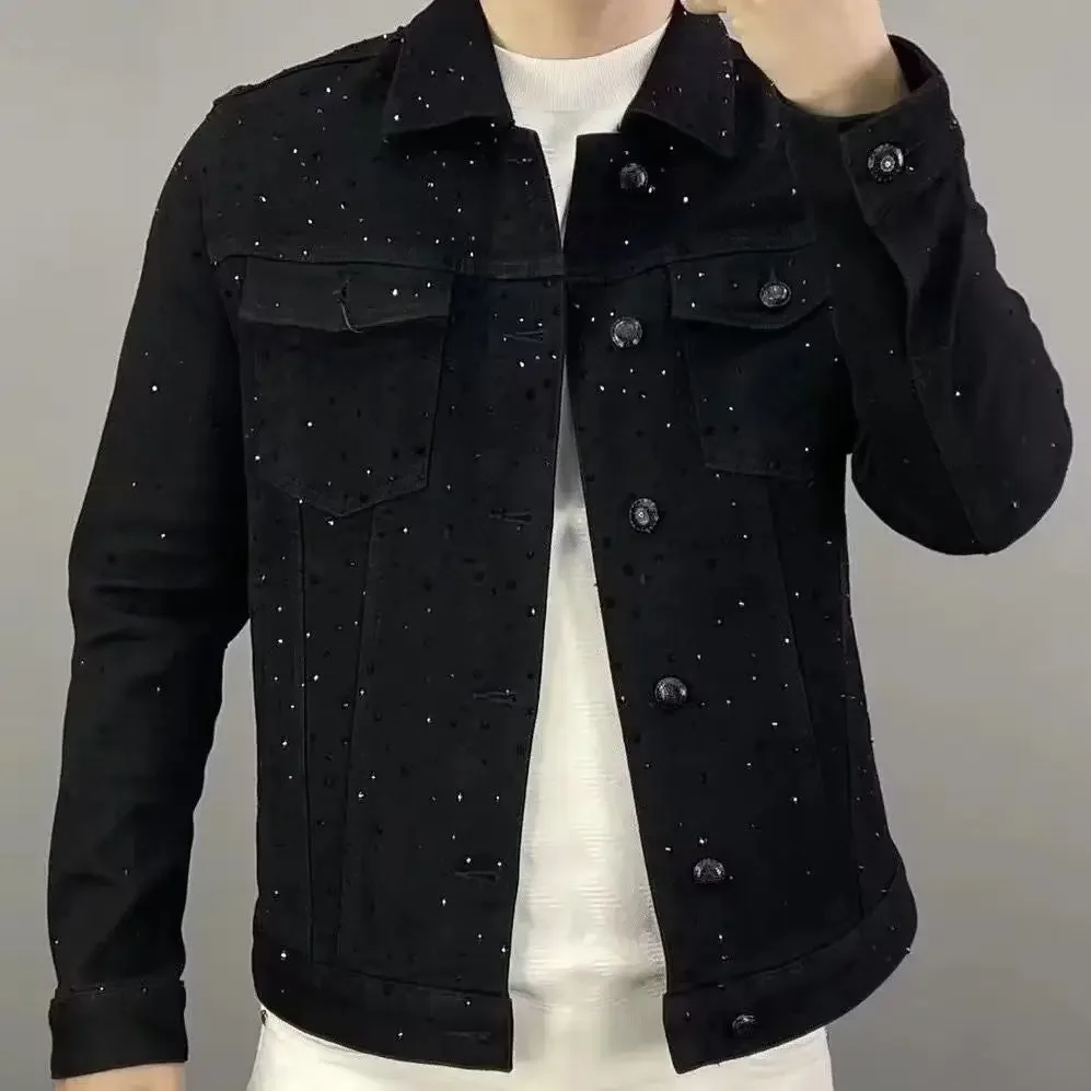 Patchwork Jean Jacket - معطف جينز للرجال زر عادية سليم