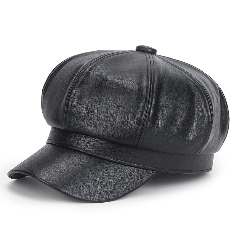Vintage Fashion Hats - الشتاء الأسود بو الجلود قبعة للنساء