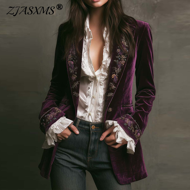 Velvet Blazer Vintage - جديد إمرأة الشتاء معاطف وسترات خمر