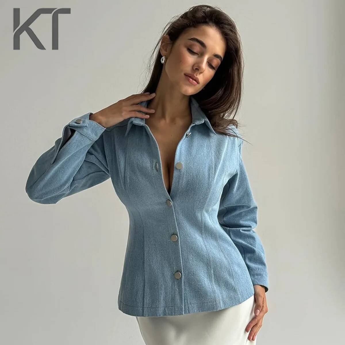 Vintage Fashion For Women - قميص جينز نسائي كلاسيكي من كي