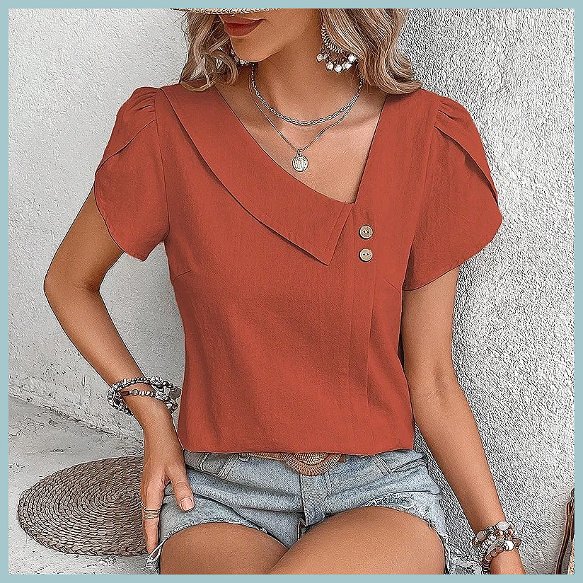 Vintage Fashion For Women - بلوزة نسائية بلون موحد بتصميم كلاسيكي