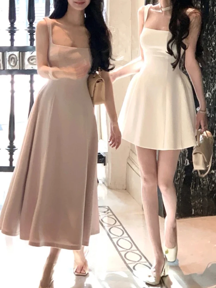 Vintage Fashion Korea - فستان نسائي قصير بدون أكمام ،