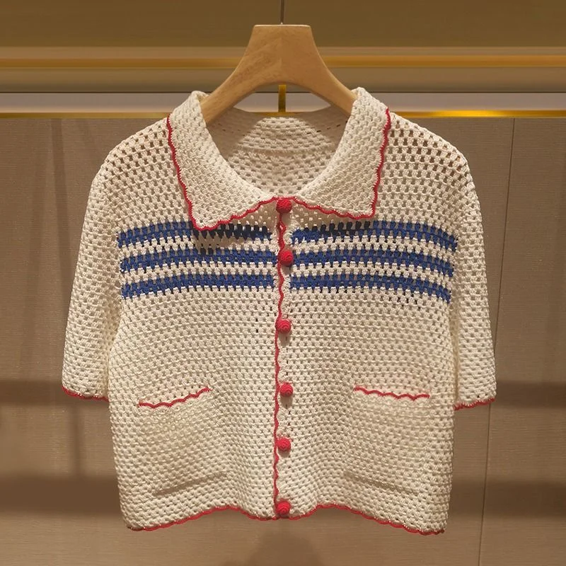 بلوزة نسائية محبوكة مضلعة قميص - مراجعة Vintage Fashion Korea وسعره