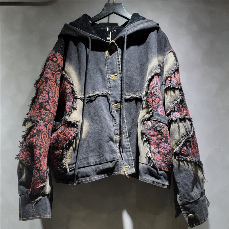 WTHT موضة المرأة غسل المرقعة ط - مراجعة Patchwork Jean Jacket وسعره