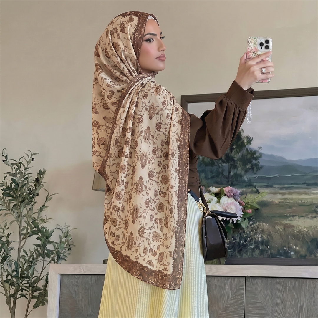 حجاب بطباعة زهور عتيقة، وشاح ن - مراجعة Vintage Fashion For Women وسعره